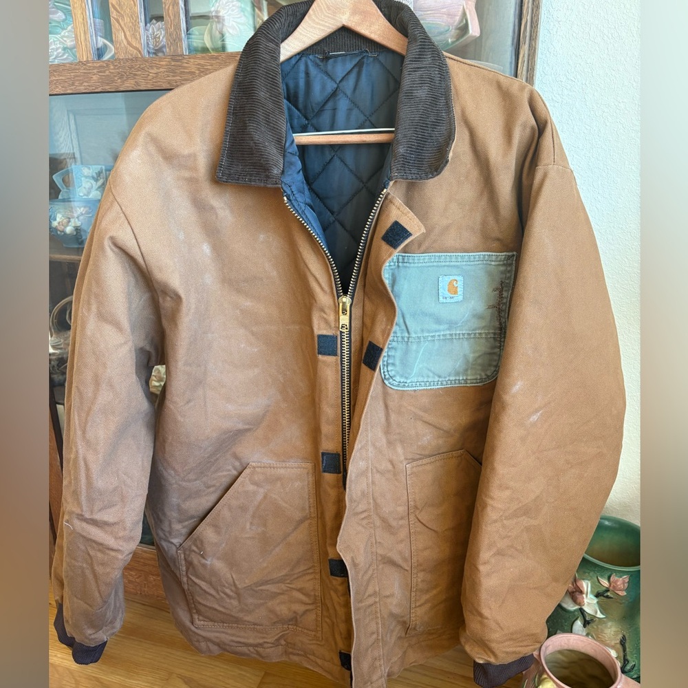 Homemade Carhartt XL Quilt Lined Corduroy Collar Zip Velcro Heavyweight Coat